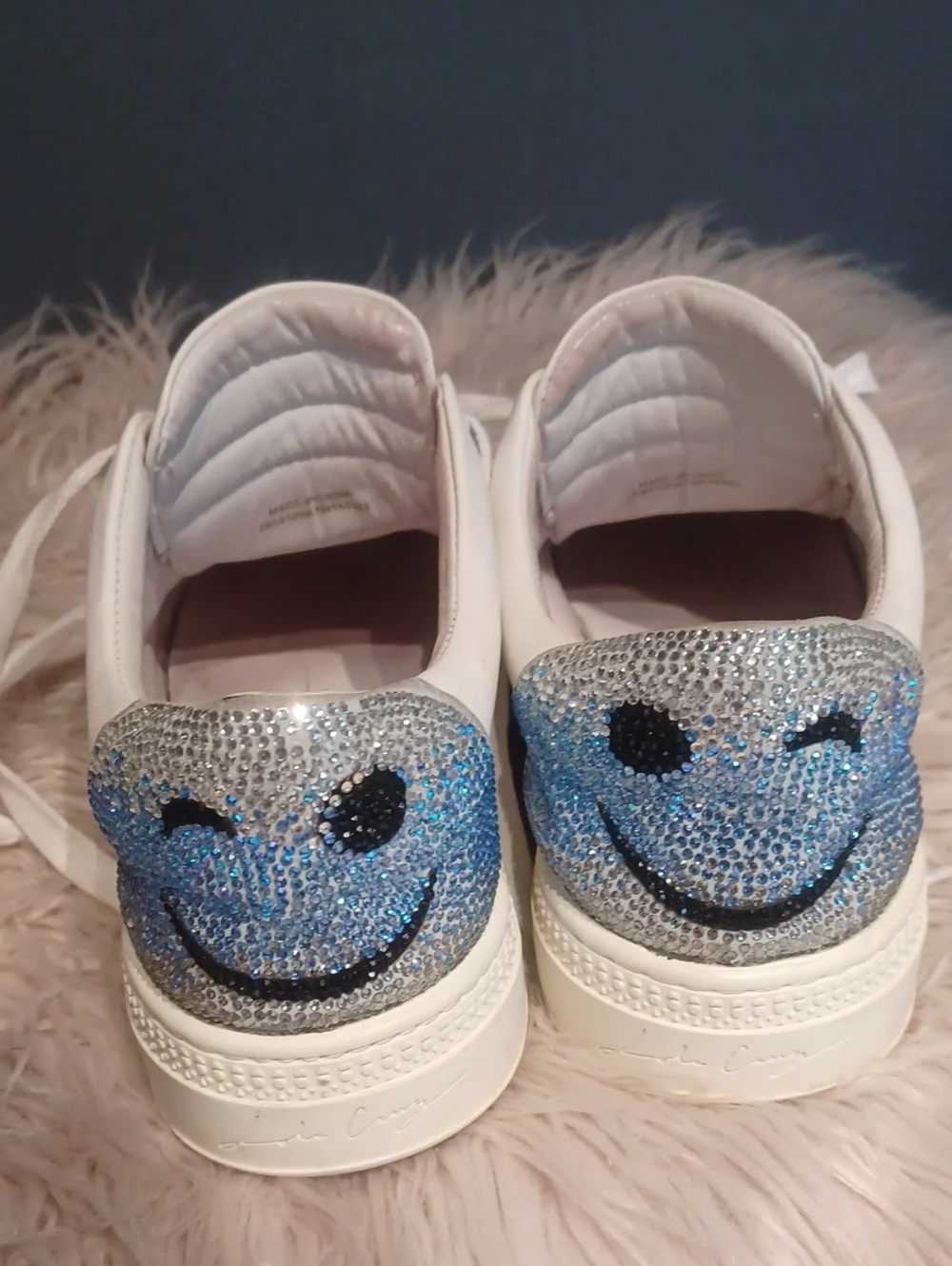 Lola Cruz White Leather Sneakers With Rhinestones